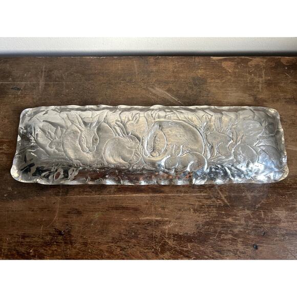 Vintage Pewter Bunny Long Tray | Easter Spring Decor | Prairiecore Granny Chic - Picture 7 of 7